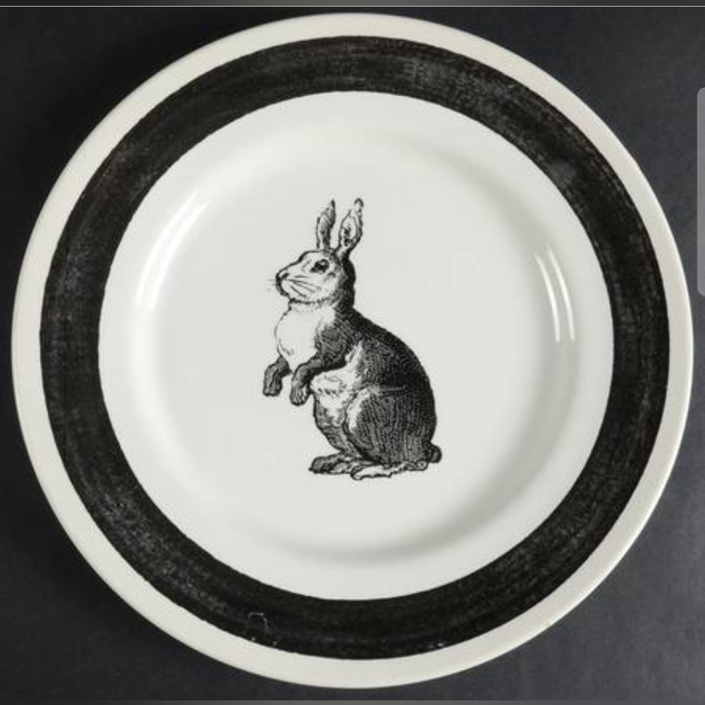 Carly Dodsley Rabbit Sketch Black Salad Plate Bunny